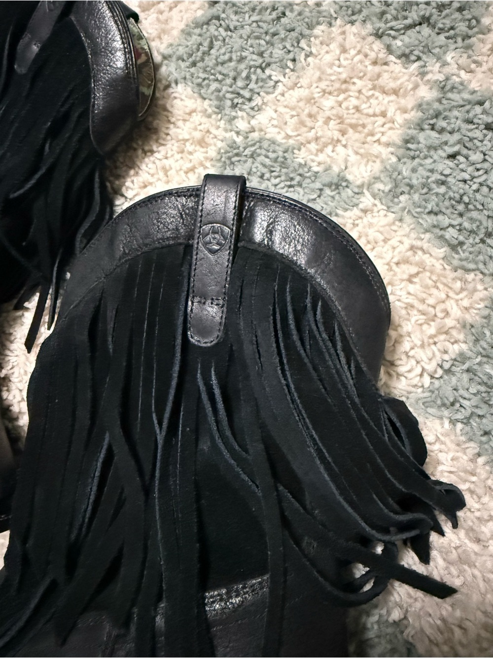 Ariat Women Western Gold Rush Black Leather Suede Fringe Cowgirl Boots Size 8B - Picture 5 of 16